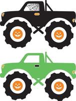 Halloween-Monster-Truck, Halloween-Truck, fröhliches Halloween, Vektorillustrationsdatei vektor