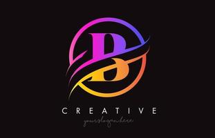 kreatives buchstabe b-logo mit lila orangefarbenen farben und kreis-swoosh-schnitt-designvektor vektor