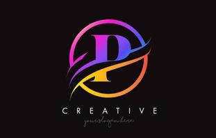 kreatives buchstabe p-logo mit lila orange farben und kreis-swoosh-schnitt-designvektor vektor
