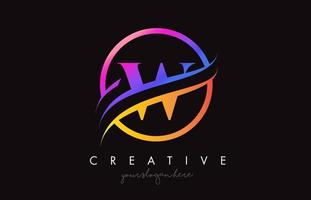 kreatives buchstabe-w-logo mit lila-orangefarbenen farben und kreis-swoosh-schnitt-designvektor vektor