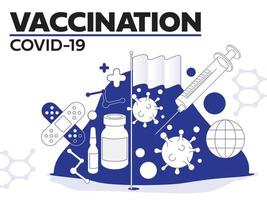 hintergrund des coronavirus-impfstoffvektors. Covid-19-Coronavirus-Impfung mit Impfflasche und Spritzeninjektionswerkzeug für die Covid19-Immunisierungsbehandlung. Vektor-Illustration. vektor