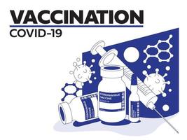 hintergrund des coronavirus-impfstoffvektors. Covid-19-Coronavirus-Impfung mit Impfflasche und Spritzeninjektionswerkzeug für die Covid19-Immunisierungsbehandlung. Vektor-Illustration. vektor