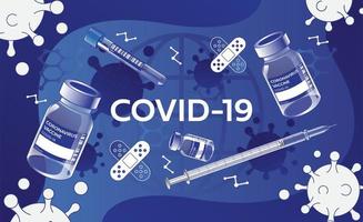 hintergrund des coronavirus-impfstoffvektors. Covid-19-Coronavirus-Impfung mit Impfflasche und Spritzeninjektionswerkzeug für die Covid19-Immunisierungsbehandlung. Vektor-Illustration.