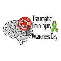 Bewusstseinstag für traumatische Hirnverletzungen, schematische Darstellung eines menschlichen Gehirns mit Trauma, für Poster oder Banner vektor