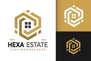 Hexagon-Immobilien-Logo-Design, Markenidentitäts-Logos-Vektor, modernes Logo, Logo-Designs-Vektor-Illustrationsvorlage vektor