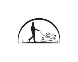 Wandern mit der kreativen Logo-Design-Konzept-Vektorelementvorlage des Hundes. vektor