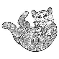söt katt mandala färg vektor illustration linje konst design för barn och vuxna.