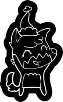 Fröhliche Cartoon-Ikone eines Fuchses mit Weihnachtsmütze vektor