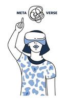 en Tonårs flicka i virtuell verklighet glasögon . de metavers begrepp. teknik av spel i virtuell verklighet. vektor illustration