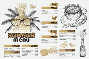 Restaurant-Sommermenü-Design. handgezeichnete Illustrationen. vektor