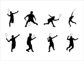 Schwarze Silhouette der Spieler-Badminton-Sammlung vektor