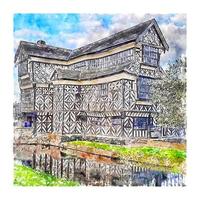 Little Moreton Hall Congleton England Aquarellskizze handgezeichnete Illustration vektor