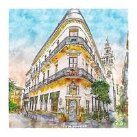 sevilla spanien aquarellskizze handgezeichnete illustration vektor