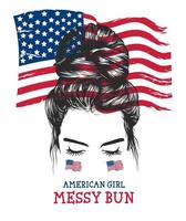 unordentliche Brötchenfrisuren der Frauen, mit Hintergrundvektor-Klippkunstillustration der amerikanischen Flagge vektor