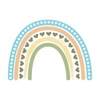 skandinavischer böhmischer regenbogen lokalisiert auf weißem hintergrund. handgezeichnete Cliparts Boho, Kinderdekoration mit süßem Regenbogen. romantischer Stil vektor