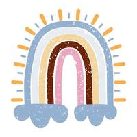 skandinavischer böhmischer regenbogen lokalisiert auf weißem hintergrund. handgezeichnete Cliparts Boho, Kinderdekoration mit süßem Regenbogen. Grunge-Stil vektor