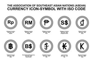 der verband südostasiatischer nationen, asean-währungssymbol mit iso-code. Vektor-Illustration vektor