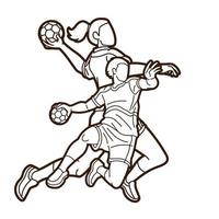 Gliederungsgruppe von Handballspielern, männliche und weibliche Aktion zusammen vektor