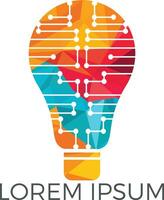 Glödlampa lampa och nätverkande teknologi logotyp design. innovation aning tech symbol. vektor
