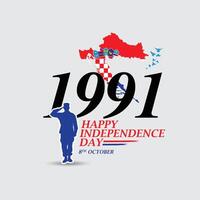 8. oktober, feiert den unabhängigkeitstag kroatiens, salutierende soldaten und armeen sind im einsatz, luftstreitkräfte zeigen flugschau am himmel, ein nationalfeiertag, der 1991 von der republik kroatien begangen wurde vektor