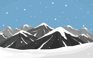 berg med snö faller och blå himmel vinter- landskap bakgrund vektor