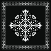 Damast-Teppichmuster Blumenrahmen Schwarz-Weiß-Bandana-Schal, Hijab, Halstuch, Tischdecke vektor