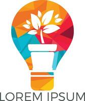 ljus Glödlampa och växt i en pott begrepp logotyp design. begrepp ikon av utbildning, ljus Glödlampa, vetenskap. vektor