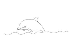 kontinuierliche Linienzeichnung von Delfinen mit dem Ozean. Minimalismus Kunst. vektor