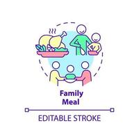 familj måltid begrepp ikon. har middag med familj medlemmar. kvalitet tid tillsammans abstrakt aning tunn linje illustration. isolerat översikt teckning. redigerbar stroke. vektor