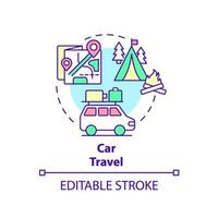 Symbol für das Autoreisekonzept. Familienfreizeit und Urlaub. Qualitätszeit zusammen abstrakte Idee dünne Linie Illustration. isolierte Umrisszeichnung. editierbarer Strich. vektor