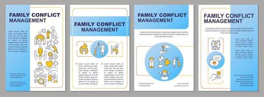 familj konflikt förvaltning blå broschyr mall. familj relation. folder design med linjär ikoner. 4 vektor layouter för presentation, årlig rapporterar.