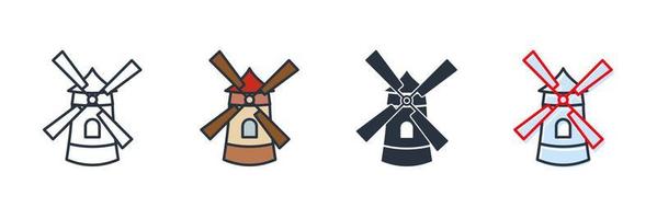 Windmühle Gebäude Symbol Logo Vektor Illustration. Symbolvorlage für Windkraftanlagen für Grafik- und Webdesign-Sammlung