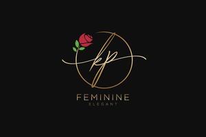 första kp feminin logotyp skönhet monogram och elegant logotyp design, handstil logotyp av första signatur, bröllop, mode, blommig och botanisk med kreativ mall. vektor