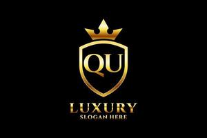 Initial qu Elegantes Luxus-Monogramm-Logo oder Abzeichen-Vorlage mit Schriftrollen und Königskrone - perfekt für luxuriöse Branding-Projekte vektor