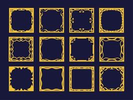 Reihe von dekorativen isolierten Rahmen. elegantes vektorelement für design, platz für text mit goldenem rand. Spitzenillustration für Einladungen und Grußkarten. 12 quadratische Rahmen. vektor