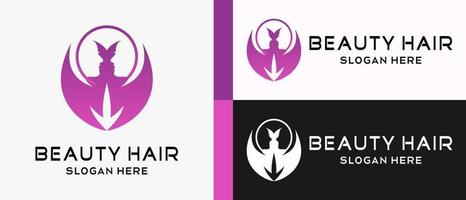 Beauty-Logo-Design-Vorlage mit zwei weiblichen Gesichtern und Haaren mit kreativem Konzept im Kreis. Beauty-Haar-Logo-Illustration, Haarpflege und Salon, Premium-Vektor vektor