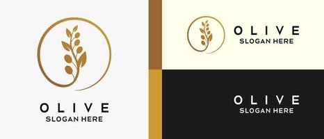 Oliven-Logo-Design-Vorlage mit Silhouette im Kreis einfach und luxuriös. Premium-Oliven-Logo-Illustrationsvektor vektor