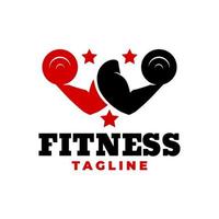 Zwei Hände, die eine Barbe für das Fitnessstudio-Studio-Logo halten. Fitness-Logo-Vektorvorlage. vektor