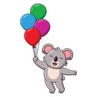 niedlicher koala, der mit ballonkarikatur schwimmt. Tier-Icon-Konzept. flacher Cartoon-Stil. geeignet für web-landingpage, banner, flyer, aufkleber, karte vektor