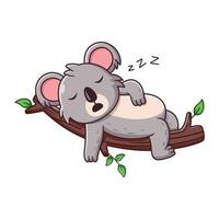 söt koala tecknad serie sovande på träd gren. djur- ikon begrepp. platt tecknad serie stil. lämplig för webb landning sida, baner, flygblad, klistermärke, kort vektor
