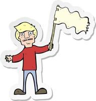 Aufkleber eines Cartoon-Mannes, der eine weiße Flagge schwenkt vektor