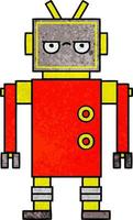 Retro-Grunge-Textur Cartoon genervter Roboter vektor