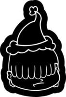 tecknad serie ikon av en ansikte med hår över ögon bär santa hatt vektor