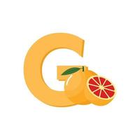 Buchstabe g Alphabet Früchte Grapefruit, Clipart-Vektor, Illustration isoliert auf weißem Hintergrund vektor