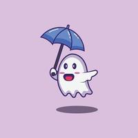 flytande vit spöke karaktär använder sig av vektor logotyp ikon paraply