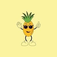 Ananas-Frucht-Charakter mit niedlicher Brille, niedliches Vektor-Logo-Symbol vektor