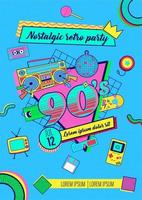 90er 80er Memphis nostalgisches buntes Retro-Partyplakat vektor