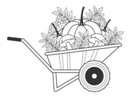 Schubkarre und die Ernte und Blätter. Vektor-Illustration. Malbuch für Kinder. vektor