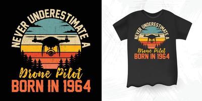 rolig Drönare pilot älskare retro årgång Drönare t-shirt design vektor