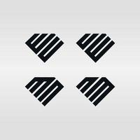 diamant med brev wu din mn nm telmplat logotyp ikon design idéer vektor